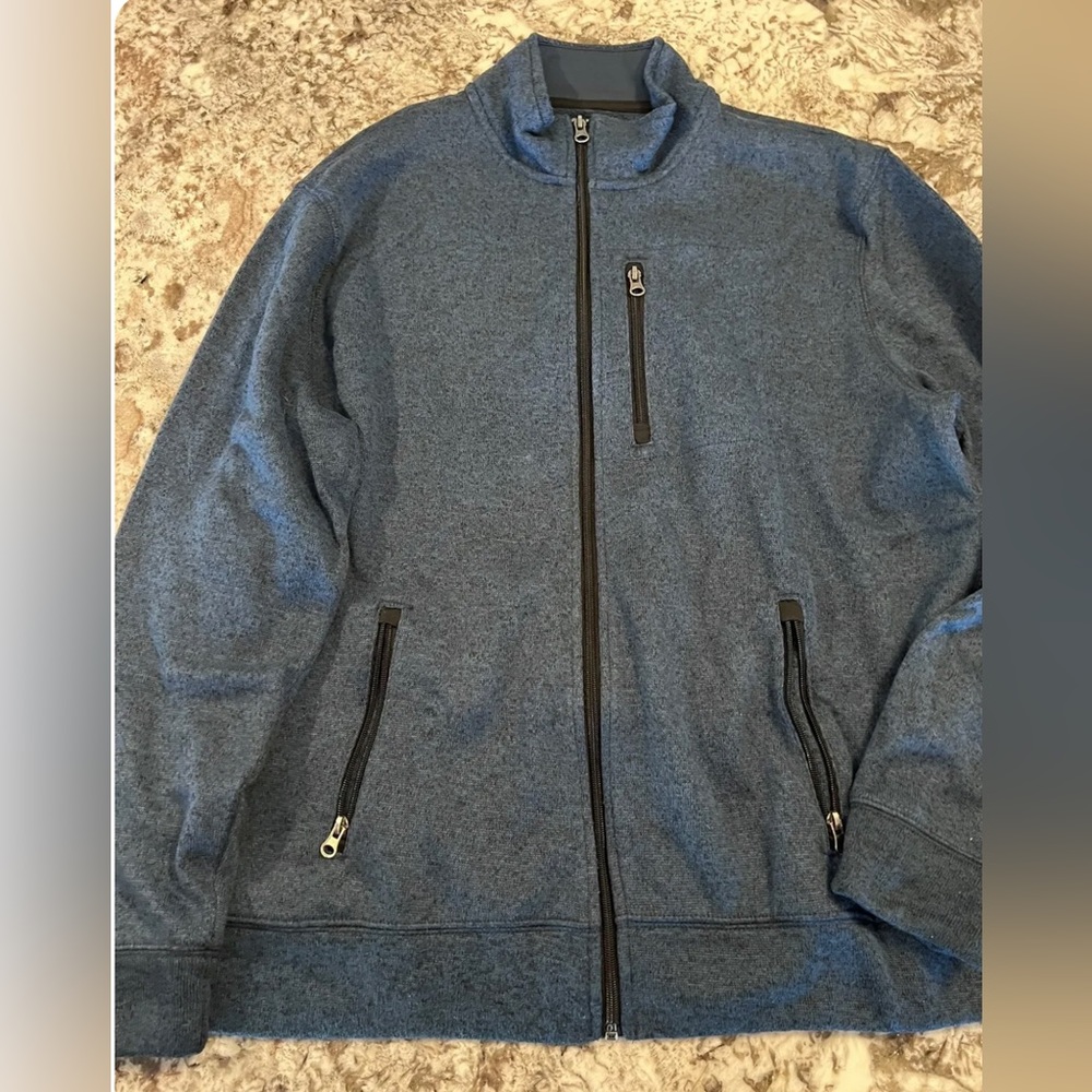 XL Sonoma Mens Heat Retention Super Soft Full Zip Fleece Sweater Blue Teal Fall